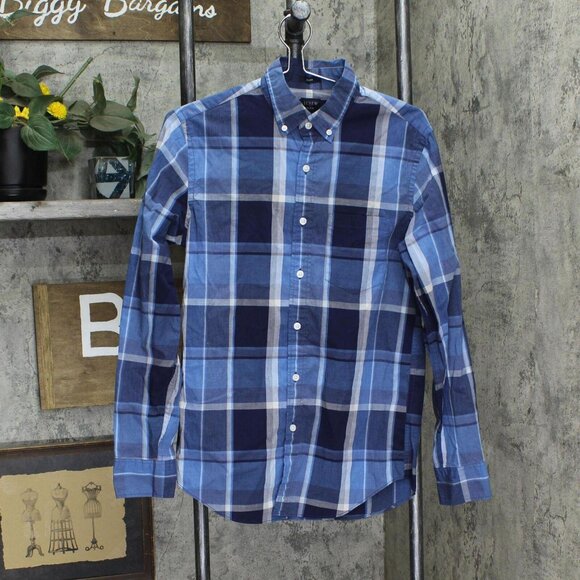 J. Crew Mens Slim Fit Flex Long Sleeve Button Up Shirt Blue Plaid S - Picture 1 of 5